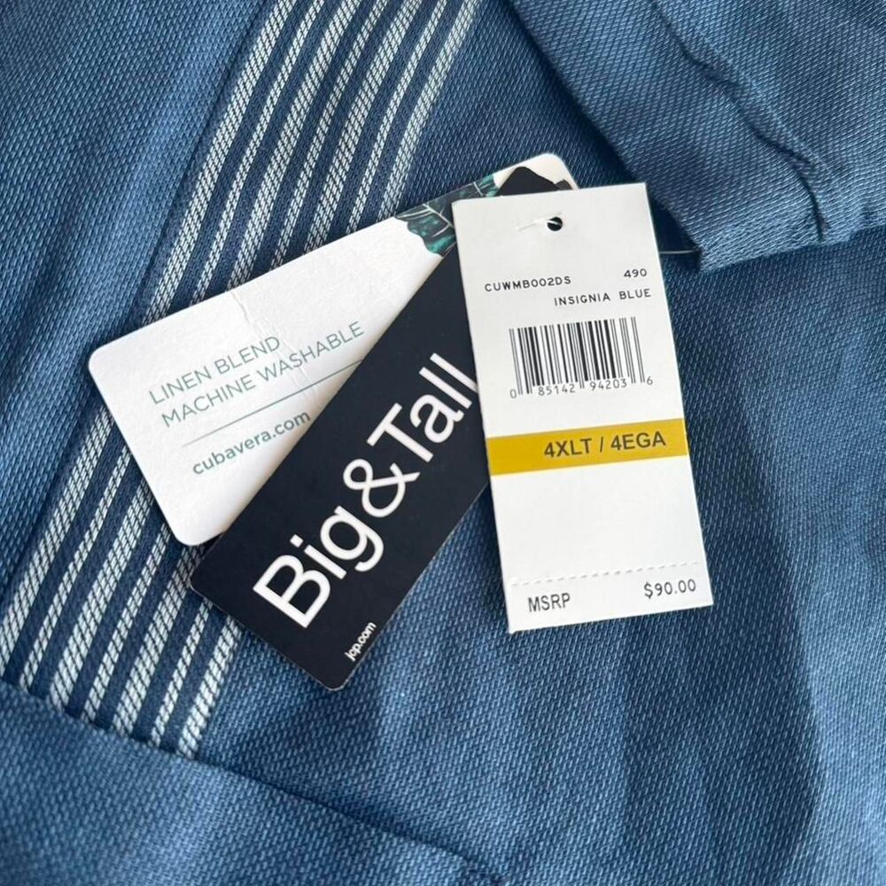 Cubavera Men’s Linen Short Sleeve Button Down Shirt Blue Stripe Sz 4xl NWT ! - Picture 3 of 8